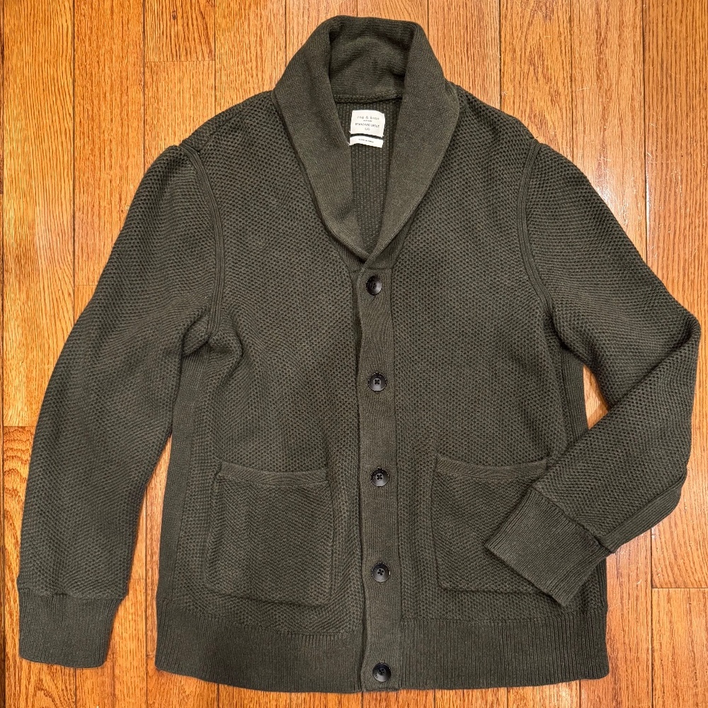 RAG & BONE - MEN'S OLIVE GREEN CARDIGAN - SIZE L